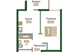 1к квартира в ЖК "Солнечный парк"